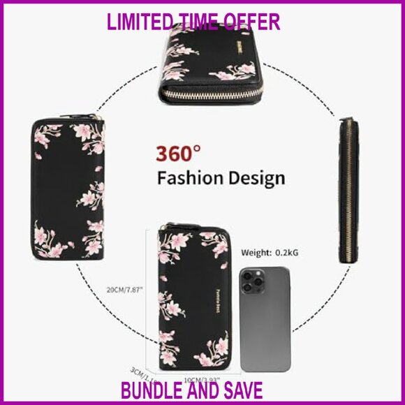 Large RFID Blocking Leather Wristlet Wallet with 10 Card Slots - Picture 7 of 8